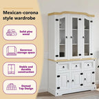 vidaXL Highboard, 112x43x196 cm, dessus blanc et finition naturelle - 112 x 43 x 196