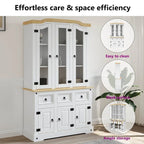 vidaXL Highboard, 112x43x196 cm, dessus blanc et finition naturelle - 112 x 43 x 196