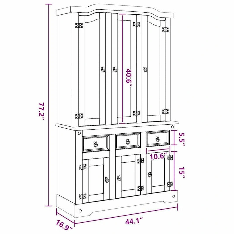 vidaXL Highboard, 112x43x196 cm, dessus blanc et finition naturelle - 112 x 43 x 196