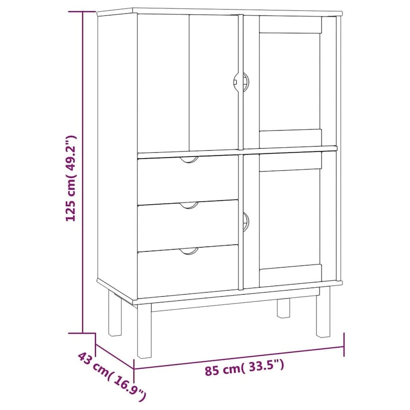 vidaXL Bahut OTTA 85x43x125 cm Bois de pin massif - 85 x 43 x 125