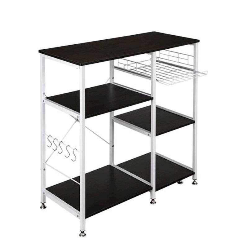 Étagère de cuisine style boulanger Meuble de rangement Support de micro-ondes 3 niveaux pour organisateur d'épices, plan de travail, marron foncé