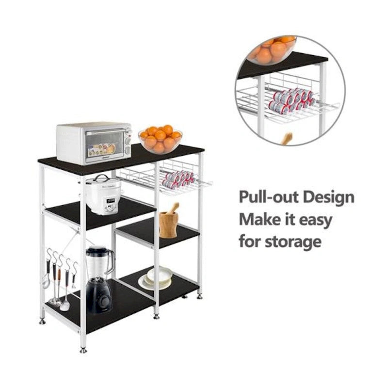 Étagère de cuisine style boulanger Meuble de rangement Support de micro-ondes 3 niveaux pour organisateur d'épices, plan de travail, marron foncé