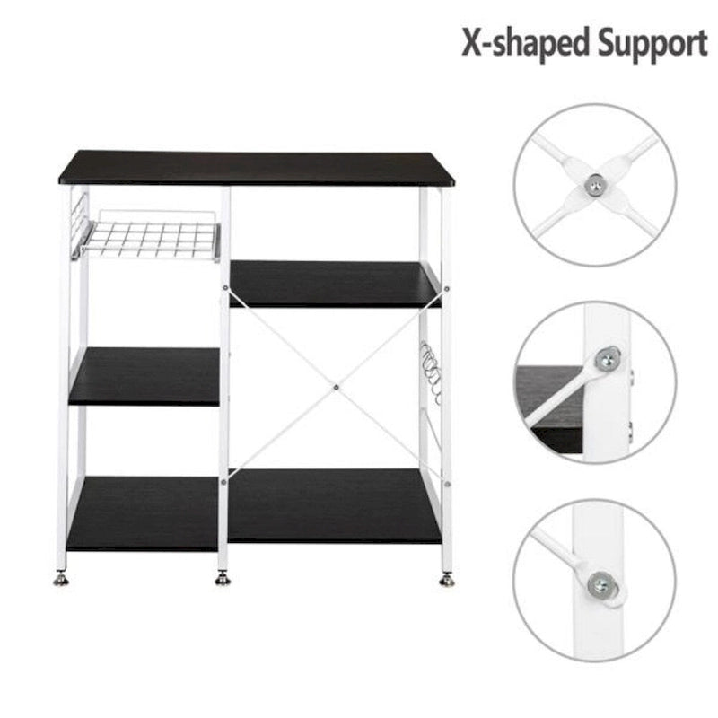 Étagère de cuisine style boulanger Meuble de rangement Support de micro-ondes 3 niveaux pour organisateur d'épices, plan de travail, marron foncé