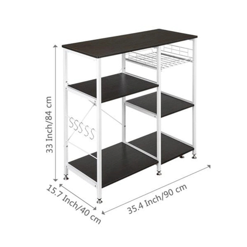 Étagère de cuisine style boulanger Meuble de rangement Support de micro-ondes 3 niveaux pour organisateur d'épices, plan de travail, marron foncé