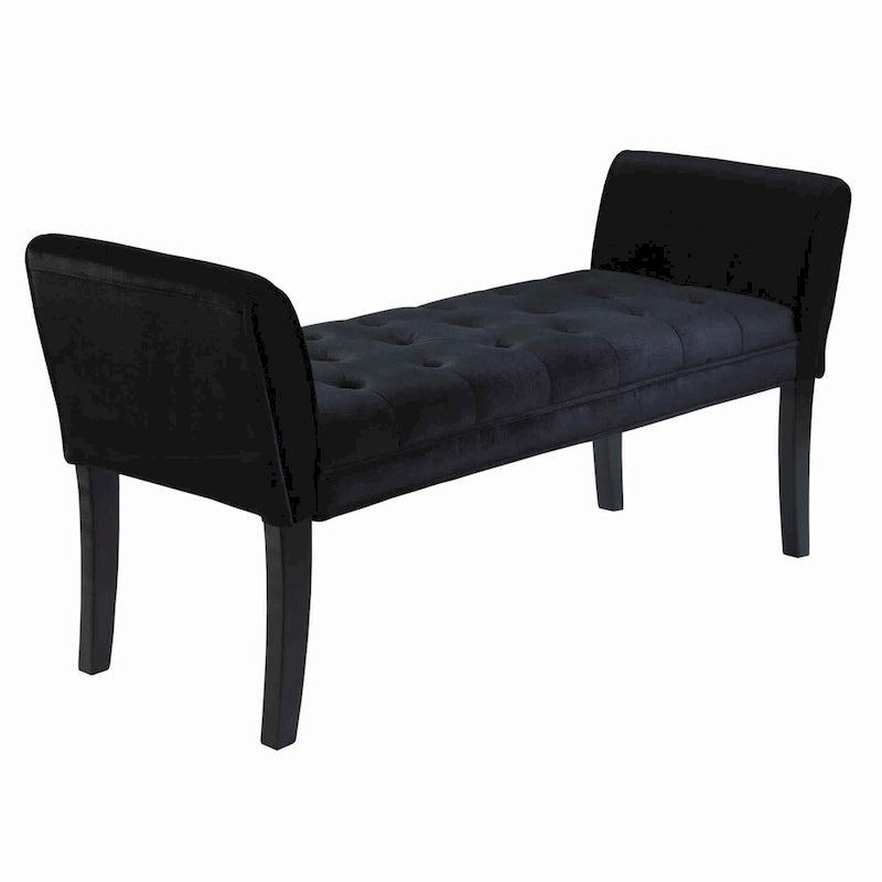 Banc rembourré en tissu capitonné avec accoudoirs évasés et coussinés, Noir - 19 H x 53 L x 18 P pouces