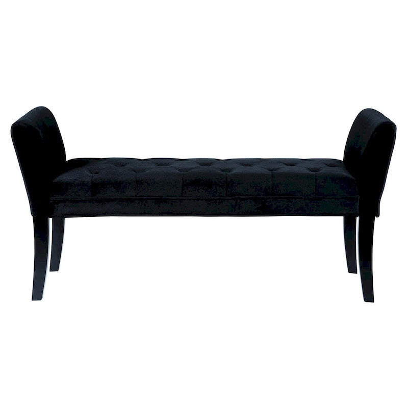 Banc rembourré en tissu capitonné avec accoudoirs évasés et coussinés, Noir - 19 H x 53 L x 18 P pouces