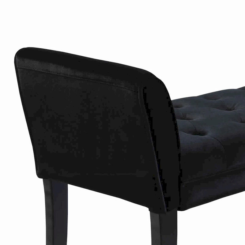 Banc rembourré en tissu capitonné avec accoudoirs évasés et coussinés, Noir - 19 H x 53 L x 18 P pouces
