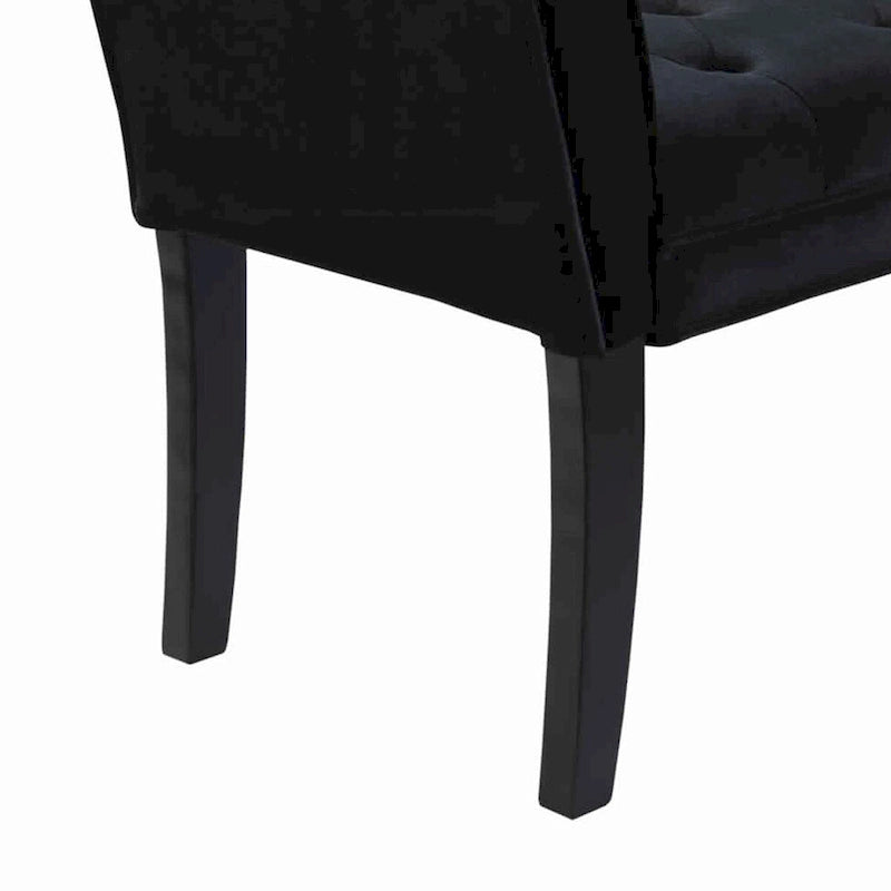 Banc rembourré en tissu capitonné avec accoudoirs évasés et coussinés, Noir - 19 H x 53 L x 18 P pouces