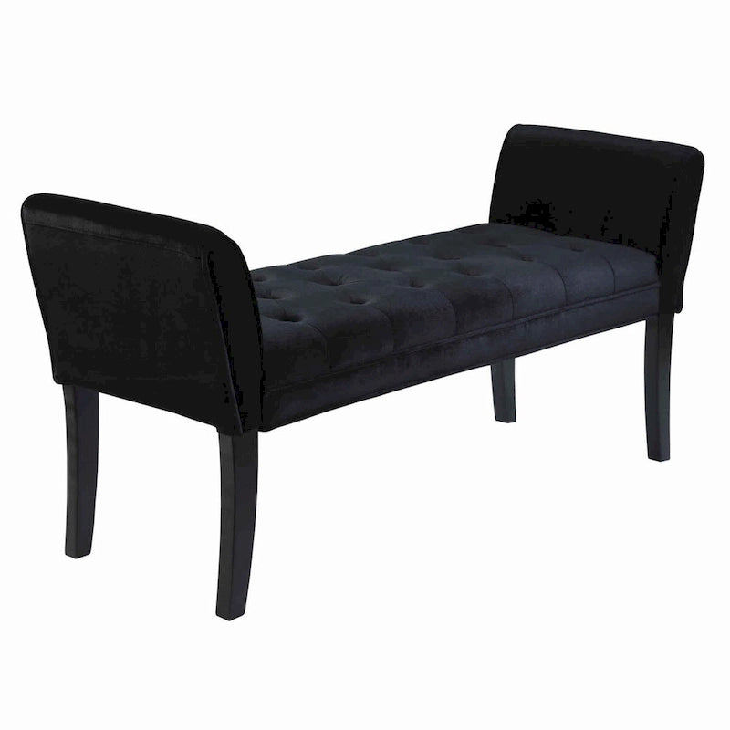 Banc rembourré en tissu capitonné avec accoudoirs évasés et coussinés, Noir - 19 H x 53 L x 18 P pouces