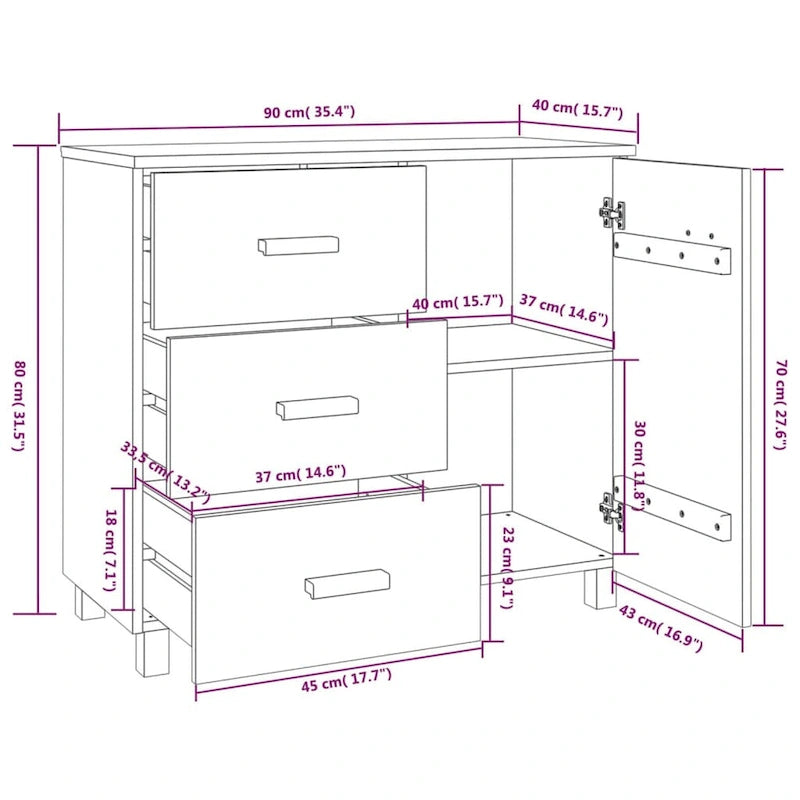 vidaXL Buffet de cuisine avec rangement en pin massif HAMAR - 90x40x80 cm