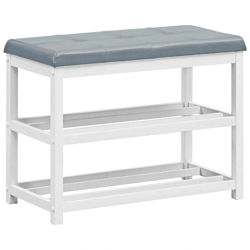 2-Tier Wooden Shoe Rack Bench with Padded Seat - 31x 16x 24(L x W x H)
