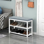 Banc range-chaussures 2 niveaux en bois avec assise rembourrée - 31x 16x 24(L x l x H)