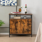 Meuble buffet 2 portes avec étagères et trous de gestion des câbles - Marron rustique - 80 x 40,5 x 80 cm (L x l x H)