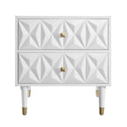 Table de chevet à deux tiroirs et motifs géométriques blancs, 27 po