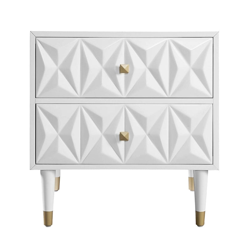 Table de chevet à deux tiroirs et motifs géométriques blancs, 27 po