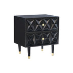 27 Black Geometric Patterned Two Drawer Nightstand