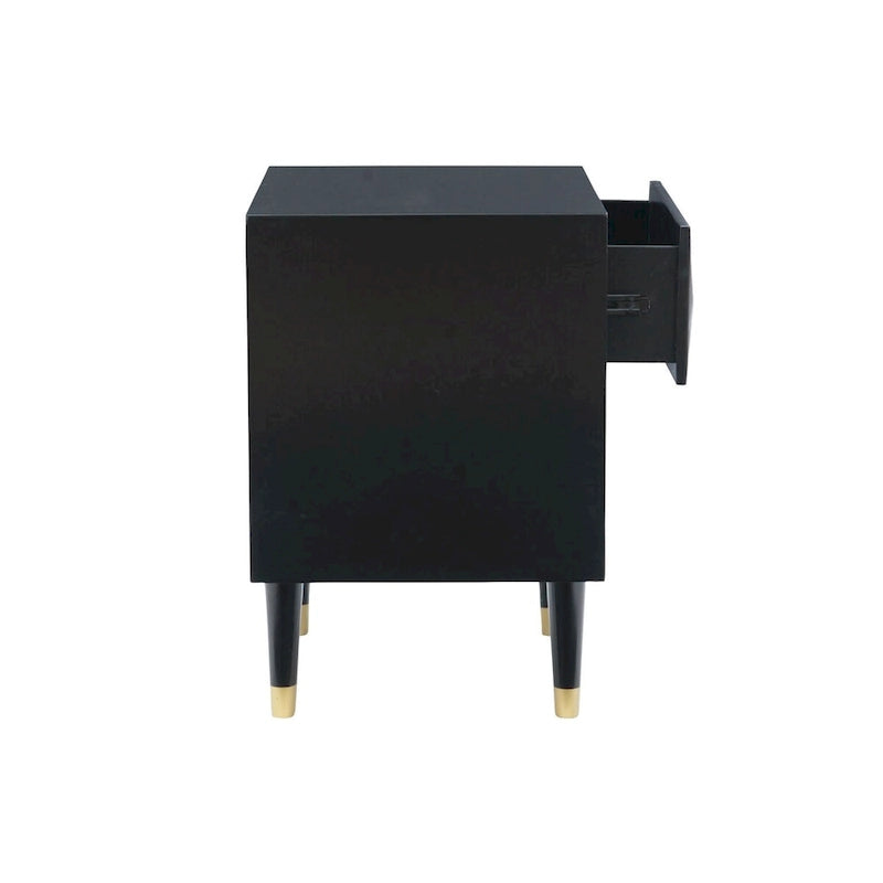 27 table de chevet à deux tiroirs à motif géométrique noir