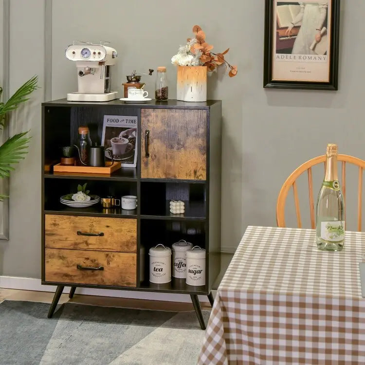 Buffet industriel, bahut de cuisine avec casiers et tiroirs - Marron rustique - 80 x 40,5 x 106,5 cm (L x l x H)