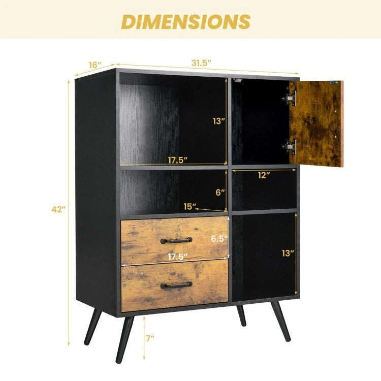 Buffet industriel, bahut de cuisine avec casiers et tiroirs - Marron rustique - 80 x 40,5 x 106,5 cm (L x l x H)