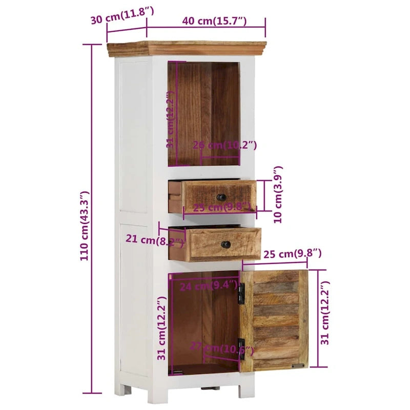 vidaXL Meuble haut marron et blanc 40x30x110 cm Manguier massif et acacia - 40 x 30 x 110