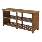 Keystone Bench, 2-Tier Shoe Storage, Teak - 38.43 x 11.81 x 18.27 inches