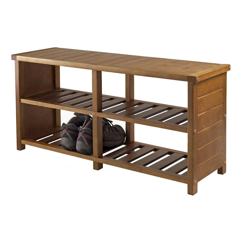 Banc Keystone, meuble à chaussures 2 niveaux, teck - 38,43 x 11,81 x 18,27 pouces