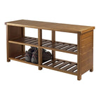 Banc Keystone, meuble à chaussures 2 niveaux, teck - 38,43 x 11,81 x 18,27 pouces