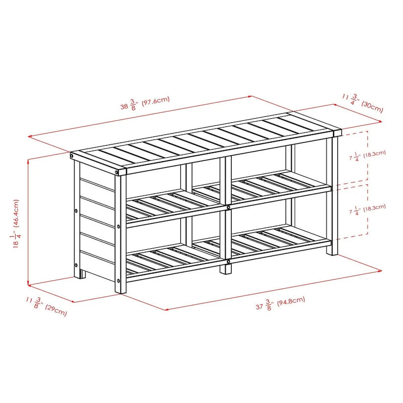Banc Keystone, meuble à chaussures 2 niveaux, teck - 38,43 x 11,81 x 18,27 pouces