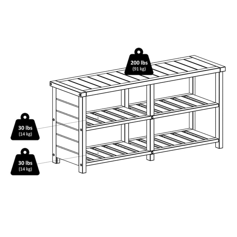 Banc Keystone, meuble à chaussures 2 niveaux, teck - 38,43 x 11,81 x 18,27 pouces