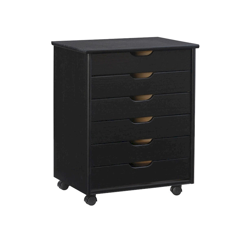 25.25 Black Wide Rolling Storage Cabinet with 6 Drawer