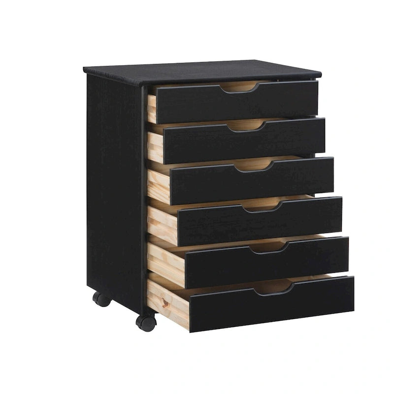 Meuble de rangement roulant noir large à 6 tiroirs 25,25