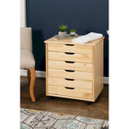 25.25 Armoire de rangement à roulettes marron naturel avec 6 tiroirs
