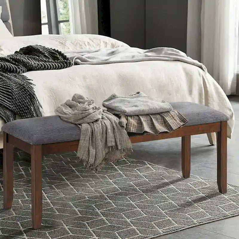 Banc / Repose-pieds d'entrée rembourré avec pieds en bois - 47,5 x 15,5 x 19,5 (L x l x H)