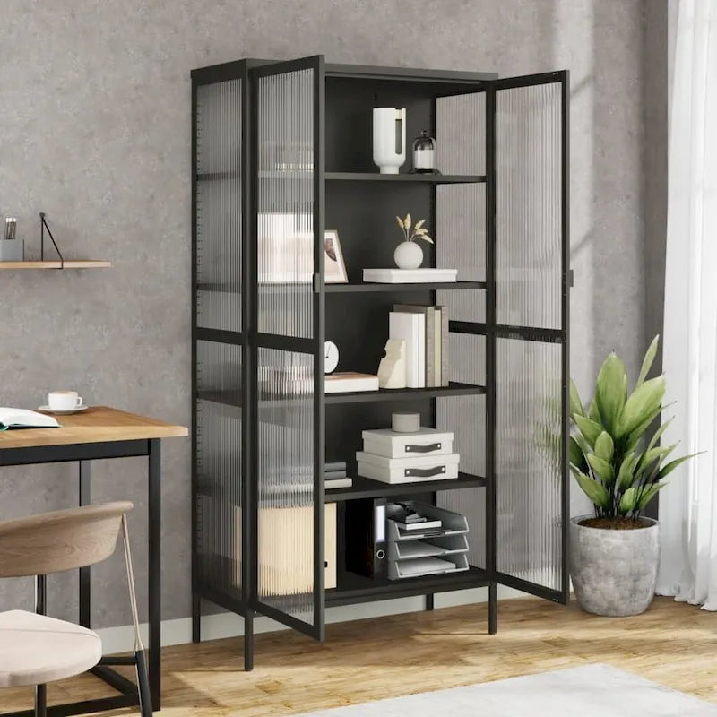 vidaXL Vaisselier haut noir 33,5x15,7x70,9 cm en verre et acier