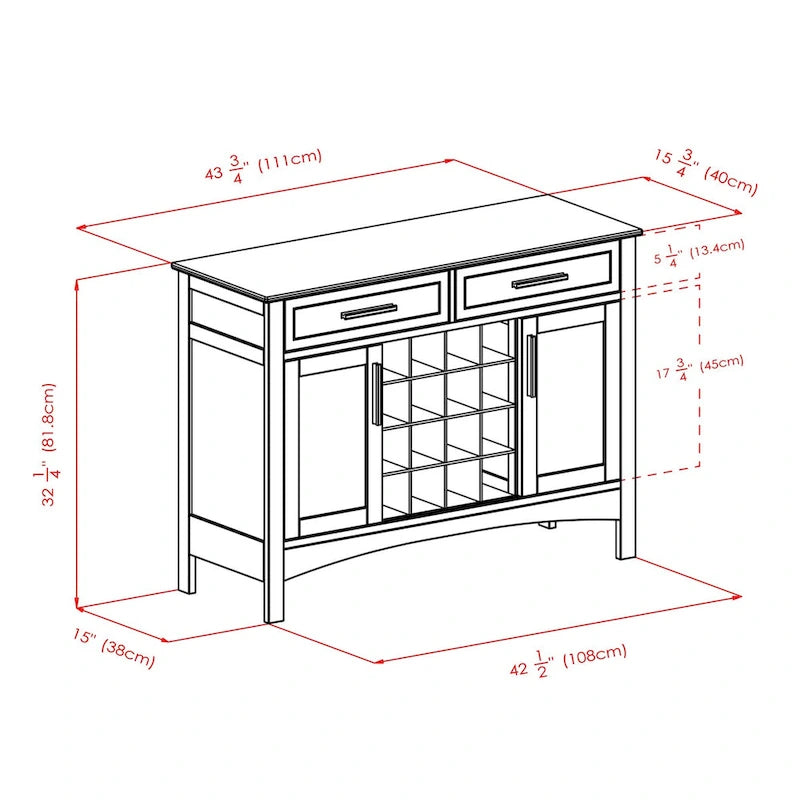 Buffet Gordon, Cappuccino - 43.7L x 16.1P x 32.2H