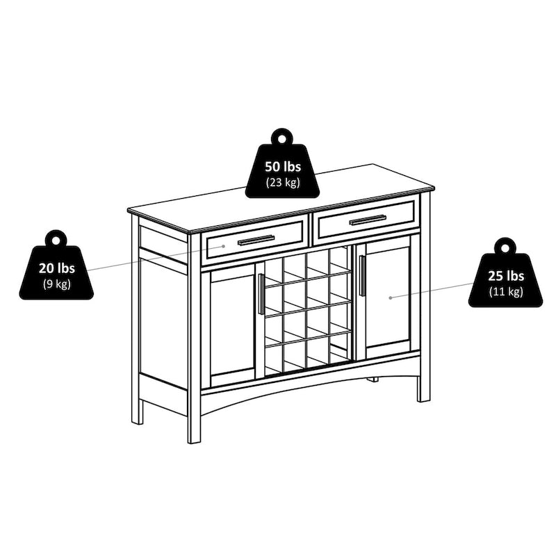 Buffet Gordon, Cappuccino - 43.7L x 16.1P x 32.2H
