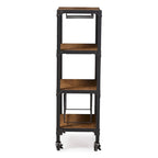 Étagère mobile de cuisine, bar à vin Swanson de style industriel rustique en métal noir texturé et bois vieilli