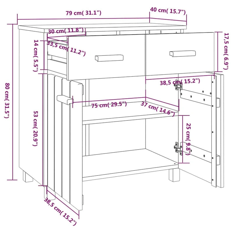 vidaXL Buffet console avec rangement HAMAR en bois de pin massif - 79x40x80 cm
