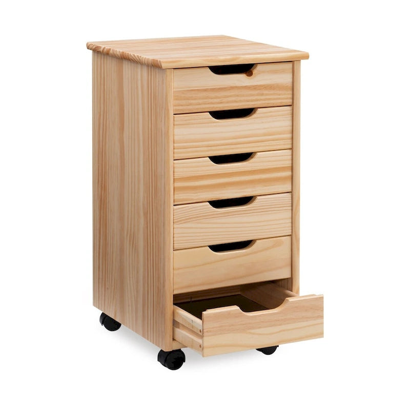 Meuble de rangement roulant marron naturel 26 avec 6 tiroirs
