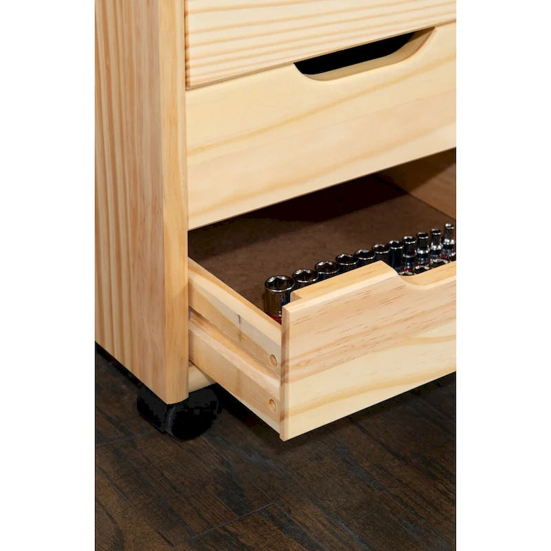 Meuble de rangement roulant marron naturel 26 avec 6 tiroirs