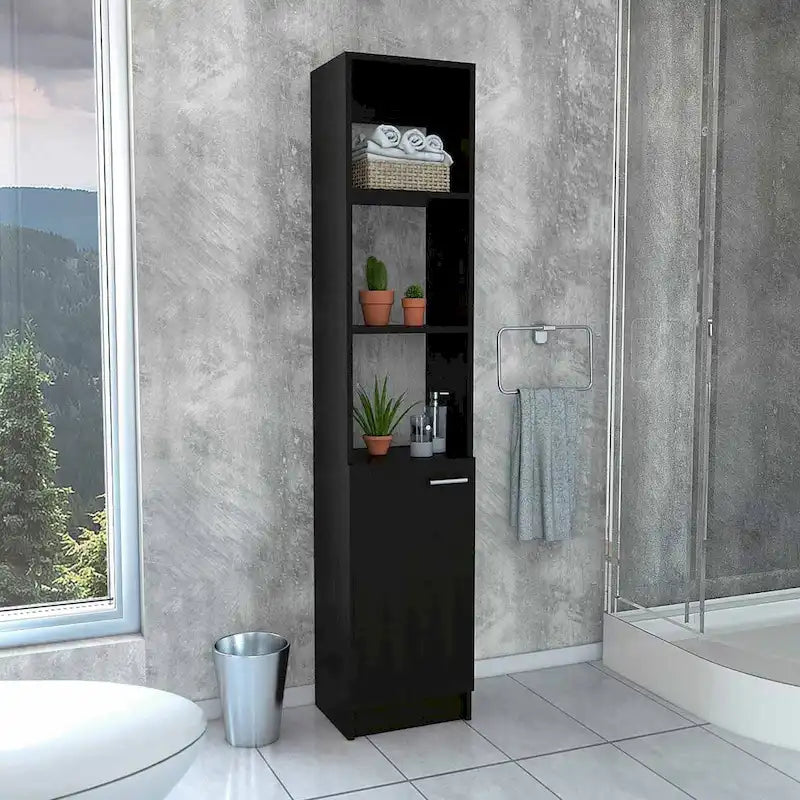 Meuble de salle de bain à linge rectangulaire à 2 étagères chêne clair/noir/blanc