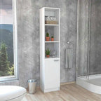 2-Shelf Rectangle Bathroom Linen Cabinet Light Oak/Black/White
