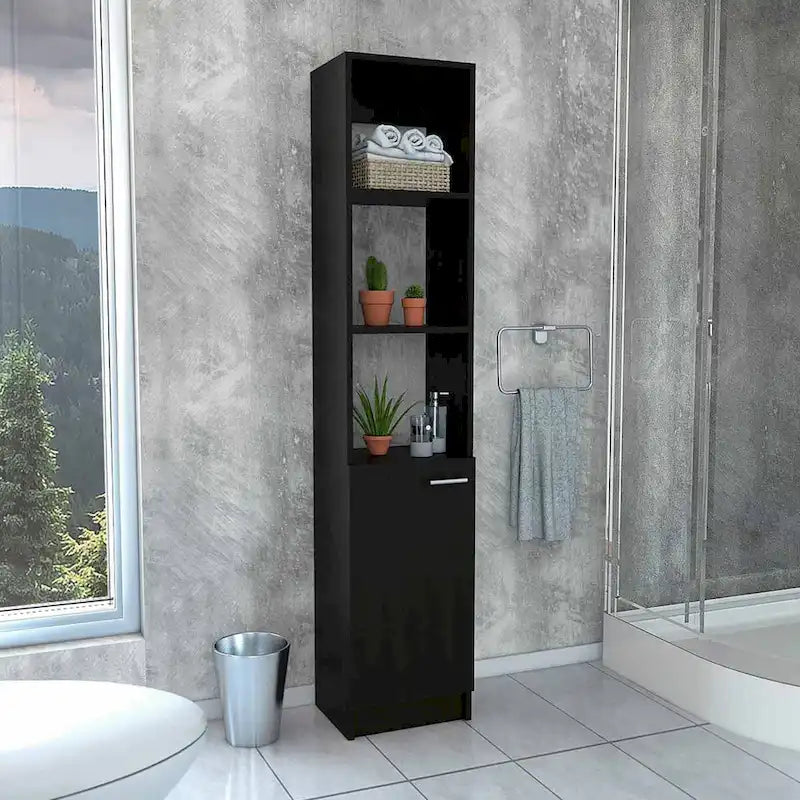 Meuble de salle de bain à linge rectangulaire à 2 étagères chêne clair/noir/blanc