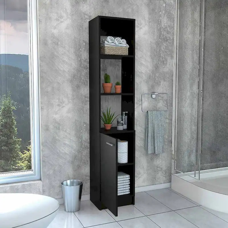 Meuble de salle de bain à linge rectangulaire à 2 étagères chêne clair/noir/blanc