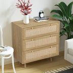 Commode 3 tiroirs en rotin, meuble de rangement bohème moderne avec grand espace de rangement pour chambre à coucher