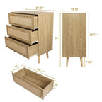 Commode 3 tiroirs en rotin, meuble de rangement bohème moderne avec grand espace de rangement pour chambre à coucher
