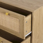 Commode 3 tiroirs en rotin, meuble de rangement bohème moderne avec grand espace de rangement pour chambre à coucher