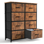Meuble de Rangement de Chambre avec 8 Tiroirs, Commode Haute et Commode en Tissu avec Plateau en Bois et Cadre en Acier Robuste