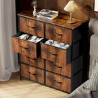 Meuble de Rangement de Chambre avec 8 Tiroirs, Commode Haute et Commode en Tissu avec Plateau en Bois et Cadre en Acier Robuste