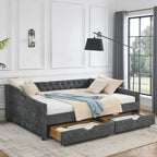 Lit de repos Queen Size avec tiroirs, canapé-lit capitonné